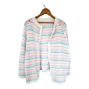 Vintage Handmade Waffle Knit Open Front Cardigan Sweater L/XL